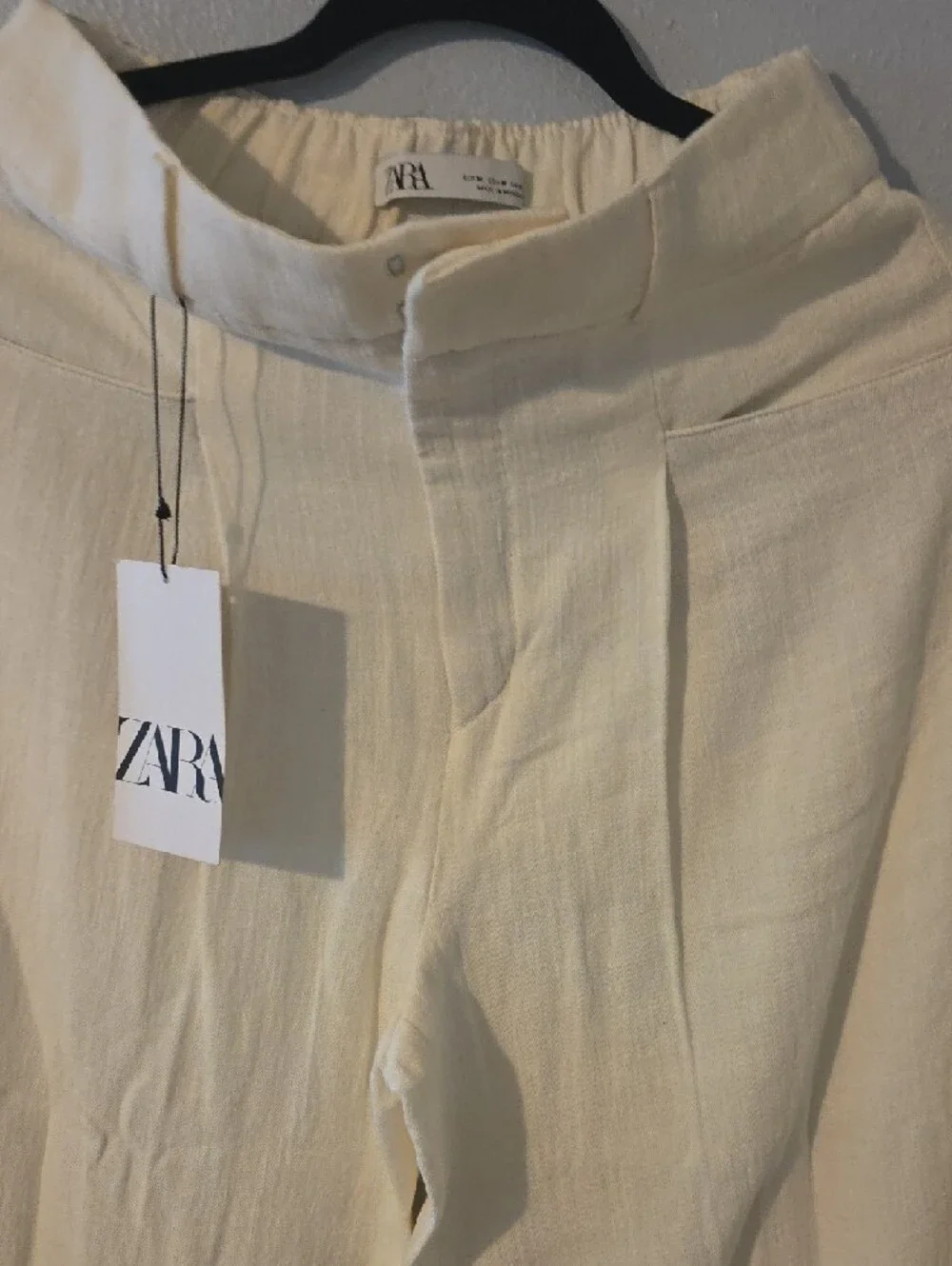 Zara Cream Linen Blend Pants Size M